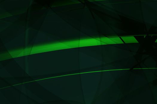 Abstract green 3d illustration - geometric background with waves, spirals and transparency effects