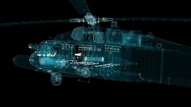 Helicopter Hologram. Military and Technology Concept. Interface element. 3d illustration