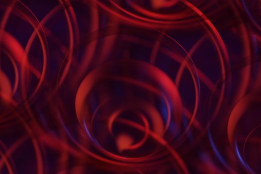 3d illustration of an abstract colorful red background with spirals, lines and geometric patterns