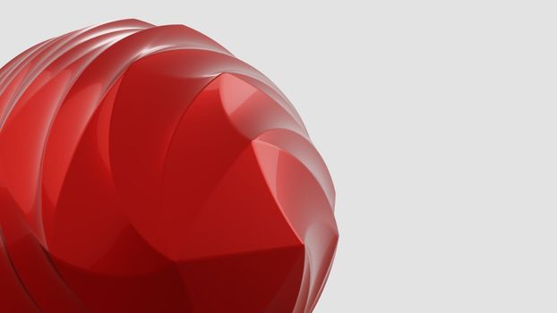 Red colorful shiny metallic abstract twisted geometric object isolated on white. 3d illustration (rendering)