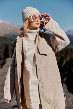 woman nature autumn style travel to the mountains lifestyle. High quality photo