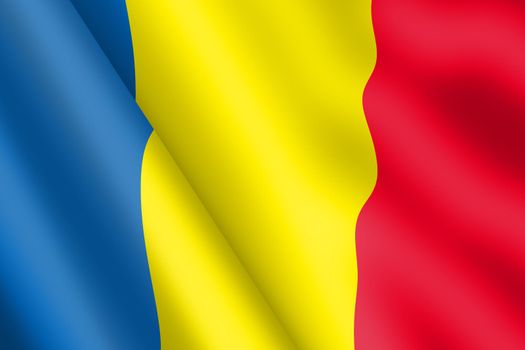 A Romania waving flag 3d illustration wind ripple