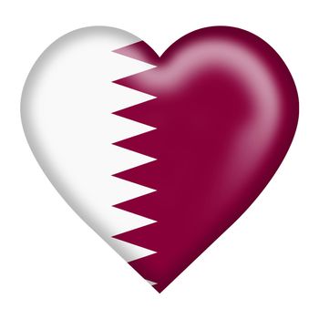 A Qatar flag heart button isolated on white with clipping path 3d illustration
