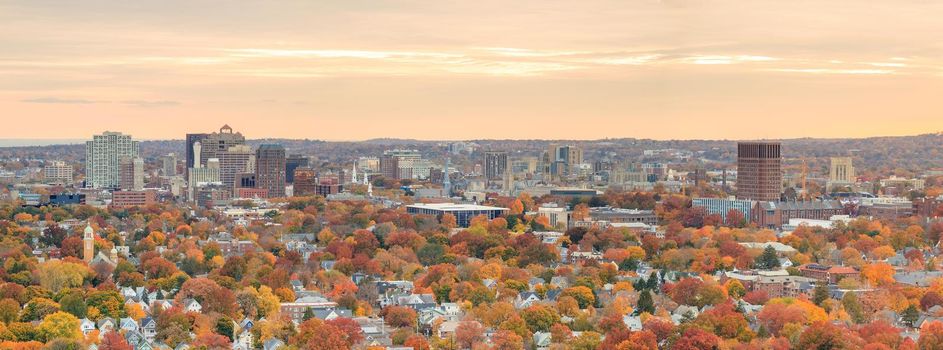 Fall in Downtown New Haven from top of East Rock Park 
