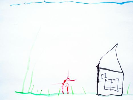 Wman's hand with the pencil drawing the dream home on a white sheet of paper