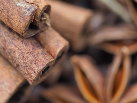 cinnamon and star anise. close up.