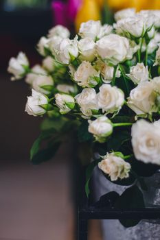 White roses close-up. Tender bouquet. Spring vibes.