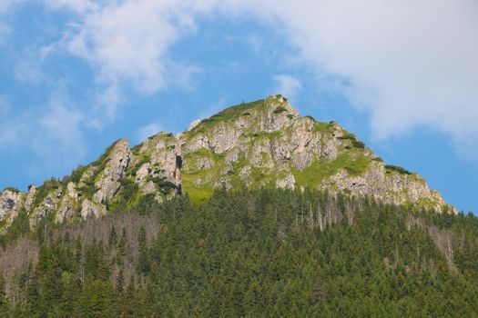 Beautiful green mountains against the blue sky. The background of nature