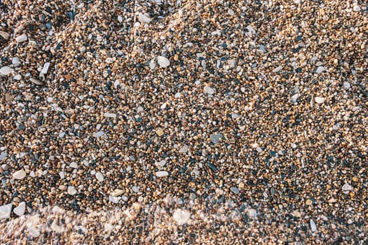 Pebbles beach stones background. Colorsful natural. Horizontal orientation. flat lay.