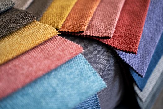 Colorful upholstery fabric samples in different colors