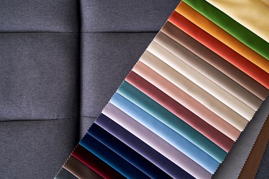 Colorful upholstery fabric samples in different colors