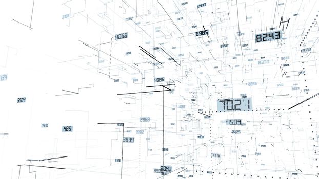 Lines with numbers. The concept of the modern digital world. 3d illustration