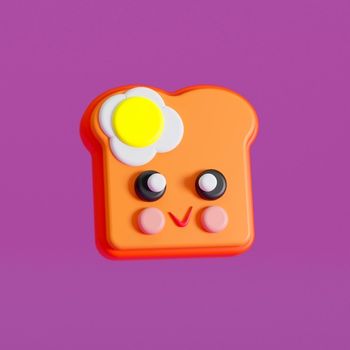 3d rendering of toas3d rendering of toast bread with egg, character, kawaii, trendy style, 3d rendering illustration.t bread with egg, character, kawaii, trendy style, 3d rendering illustration.
