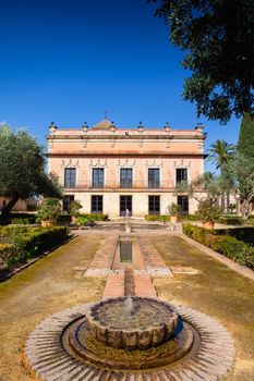 Detail of fountain in the Alcázar of Jerez de la Frontera, Spain. It is a former Moorish alcázar, now housing a park, in Jerez de la Frontera, in the South of Spain. It was declared a Bien de Interés Cultural in 1931.