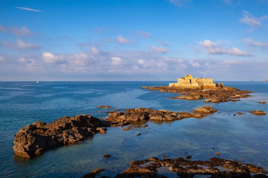 The Fort national,symbol of the Corsair City, Saint Malo, Brittany,France. Historical monument built in 1689 by the great military architect Vauban to protect the port of St Malo