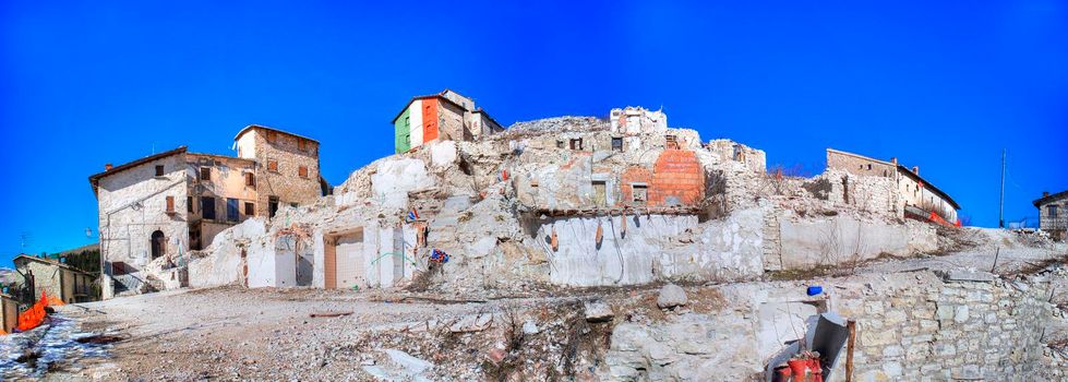 Overview of the remains of the town of Castelluccio di Norcia in Umbria, central Italy, devastated by a strong earthquake 