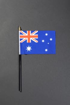 Directly above shot of australia flag isolated on gray background with copy space. independence day, national flag and patriotism.