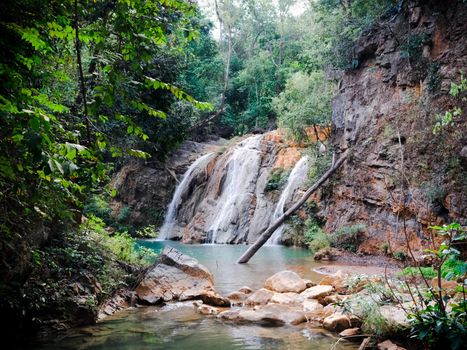 Koh Luang Waterfall. Beautiful waterwall in Mae Ping national park Lamphun province, ThaiLand.