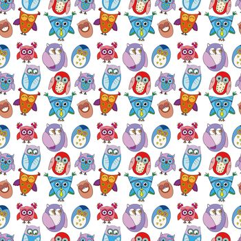 Owls seamless pattern. illustration on white background