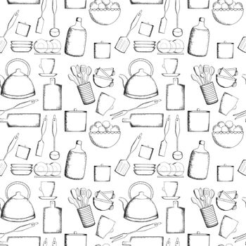 Kitchen utensils seamless pattern. illustration on white background