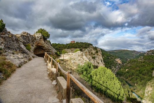 Wide angle of track to evil window in Cuenca