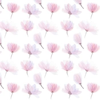 Watercolor seamless pattern flowers paints on white paper. Beautiful aquarelle floral card with blossom