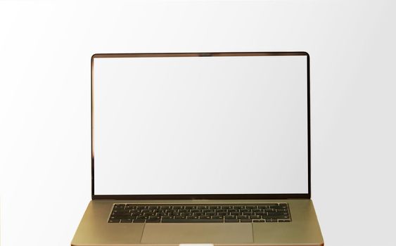 Silver Gold Personal Laptop Isolated White Background Office Hardware Equipment.