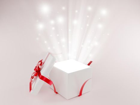 Open gift box or gift box with red ribbon and bow isolated on white background with 3d shadow rendering. Festival concept, gift-giving, special day, Christmas, valentines day and celebrations new Year