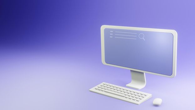 isometric model personal computer isolated blue background with hardware device elements simple style computer concept internet search 3d rendering.