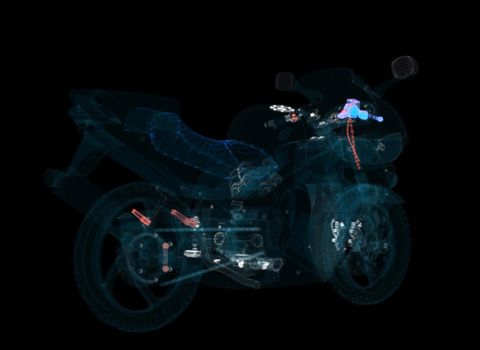 Abstract motorcycle consisting of glow points and lines. 3d illustration. Sport, transportation and techology concept