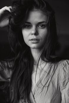 beautiful woman hairstyle posing fashion luxury black and white photo. High quality photo