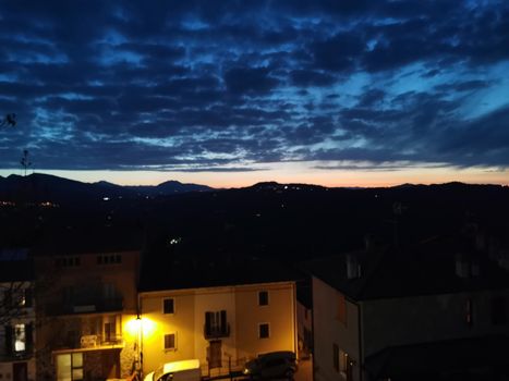 panorama of the sunset from the castle of MonteFiorino Modena on the hills. High quality photo