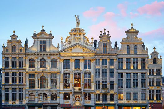 Brussels Grand Place. North-east part. Row of old beautiful stone buildings facades.