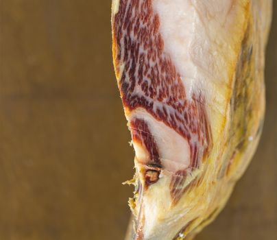 Top view of serrano ham over wood