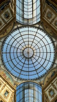 Milan glass and metal roof of the Vittorio Emanuele II gallery. High quality photo