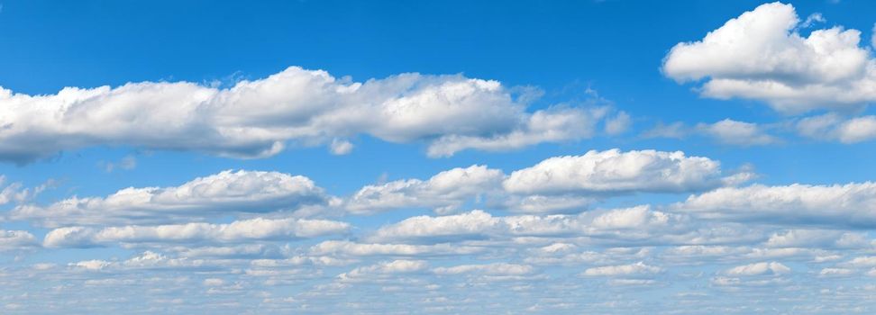 Beautiful panorama of the sky. Panorama of the sky in the clouds. Clouds float across the blue sky.