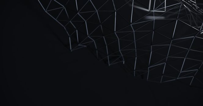 Abstract black science 3D background. Network connection structure, 3d rendering.