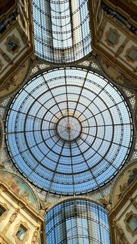 Milan glass and metal roof of the Vittorio Emanuele II gallery. High quality photo