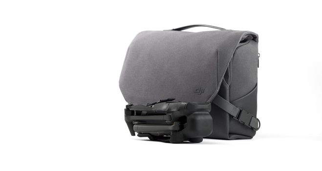 New DJI Mavic 3 Drone bag isolated on white. Accessory for carrying and storing the quadcopter. DJI world leader developer and manufacturers in UA. 17.12.2021, Rostov region, Russia.