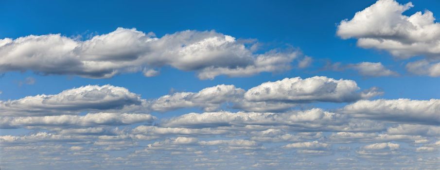 Beautiful panorama of the sky. Panorama of the sky in the clouds. Clouds float across the blue sky.