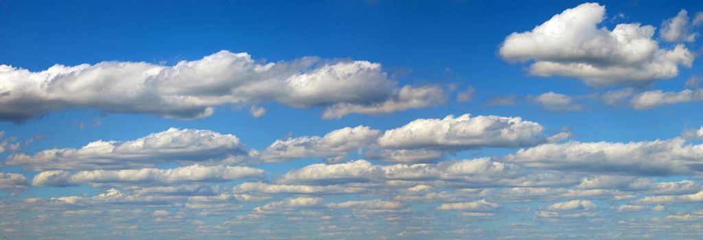 Beautiful panorama of the sky. Panorama of the sky in the clouds. Clouds float across the blue sky.