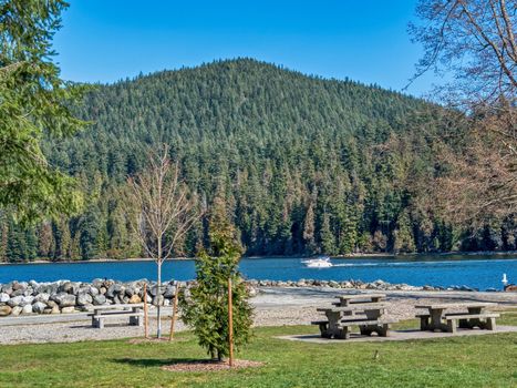 Recreational part at the waterfron on Pacivic Ocean bay in British Columbia.
