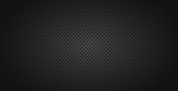 Black perforated background texture with black holes and glow