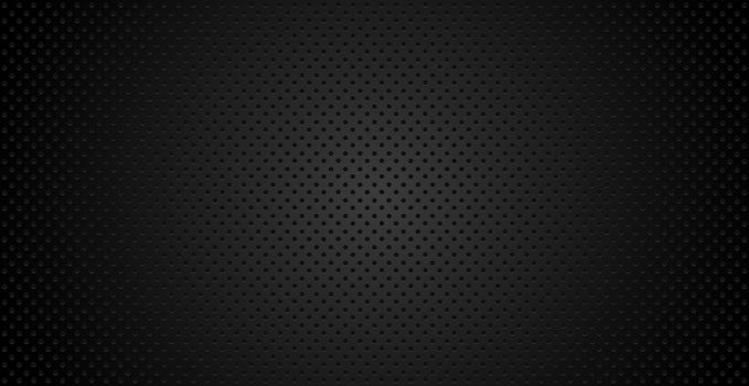 Black perforated background texture with black holes and glow