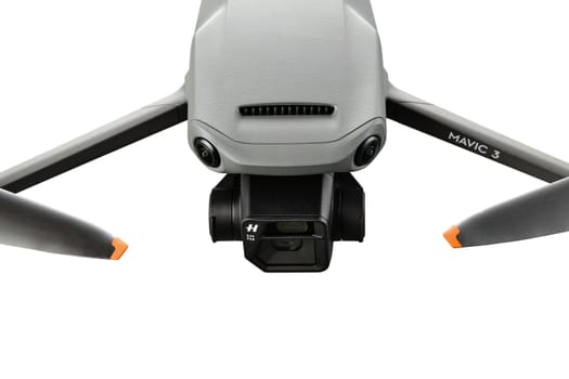 Drone portrait. Copter with professional Hasselblad camera. Commercial UAV, New DJI Mavic 3 drone. 17.12.2021, Rostov region, Russia.