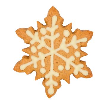 Tasty homemade Christmas cookie on white background.