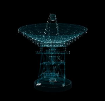 Hologram Large Satelite Dishes Telescope. Science and Technology Concept. Interface element. 3d illustration