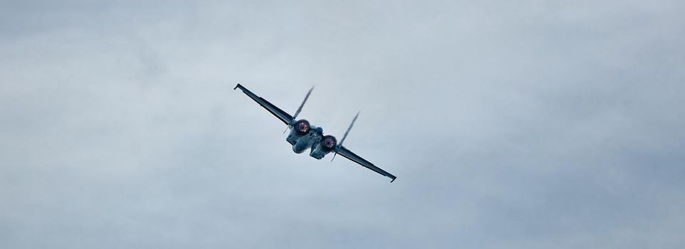 Combat fighter jets flyby with afterburner. clear sky full afterburner.