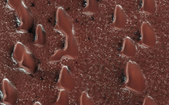 Fantastic martian landscape in rusty orange shades, Mars surface, Spring Sprouts on Mars. Desert, Cliffs, sand. Alien landscape. Red planet mars. Elements of image furnished by NASA.