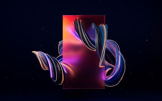 Twist curve lines with glowing neon, 3d rendering. Computer digital drawing.